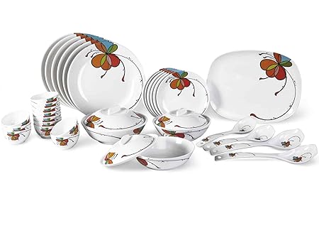 Borosil Vibgyor Fidenza Melamine Dinner Set, 35-Pieces, White