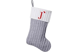 Yehnois 19.5-inch Grey Knit Monogram Christmas Stockings.Personalized Initial Christmas Stocking, Family Holiday Xmas Party Decor,Letter J
