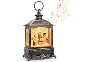 PESTILITE Snowman Snow Globe Christmas Decorations Lantern, Glittering Lighted Plug-in, 3 AA Battery Operated & USB Powered, Snowman Family Snow Globe Lantern for Christmas Home Decoration and Gift