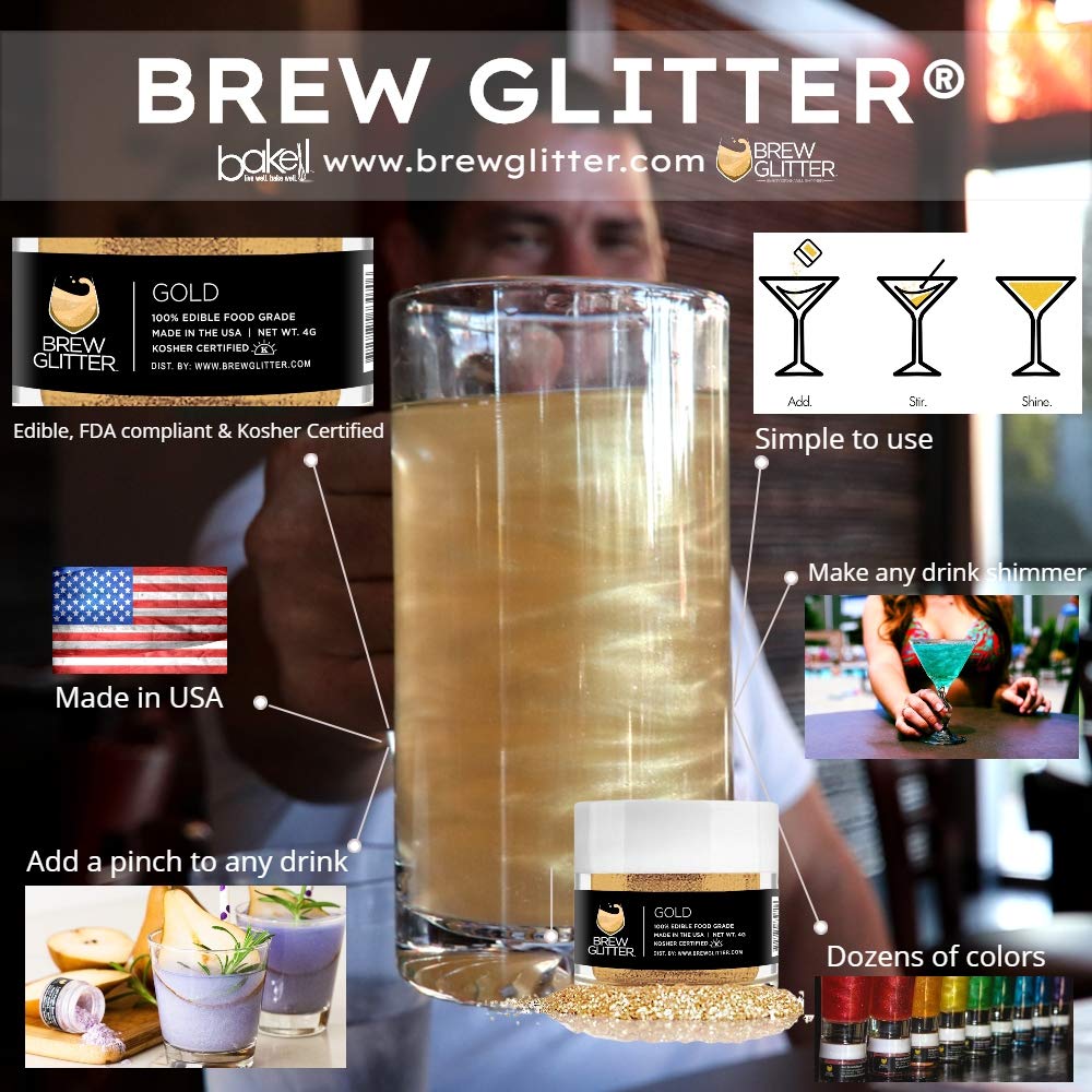 Brew Glitter (1x 4g Jar) | Edible Glitter for Drinks, Cocktails, Beer, Garnish & Beverages (Gold)