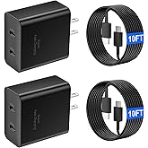 Super Fast Charger USB C, 45W Dual Port Type C Android Phone Fast Charging Block with 10FT Extra Long Cable for Samsung Galaxy S25 Ultra/S25+/S25/S24/S23 Ultra/S23+/S22+/S20/iPhone 17 16 15 Pro Max