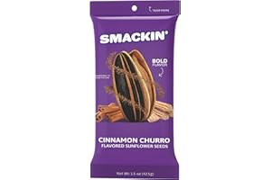 SMACKIN' Sunflower Seeds, Roasted Jumbo Small-Batch, American Made - Cinnamon Churro. 1.5oz bags (6 Pack)