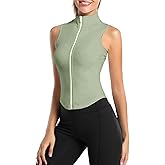 Hvewarm Women Summer Lightweight Cropped Athletic Zip Up Sleeveless Jackets Workout Gym Seamless Vests