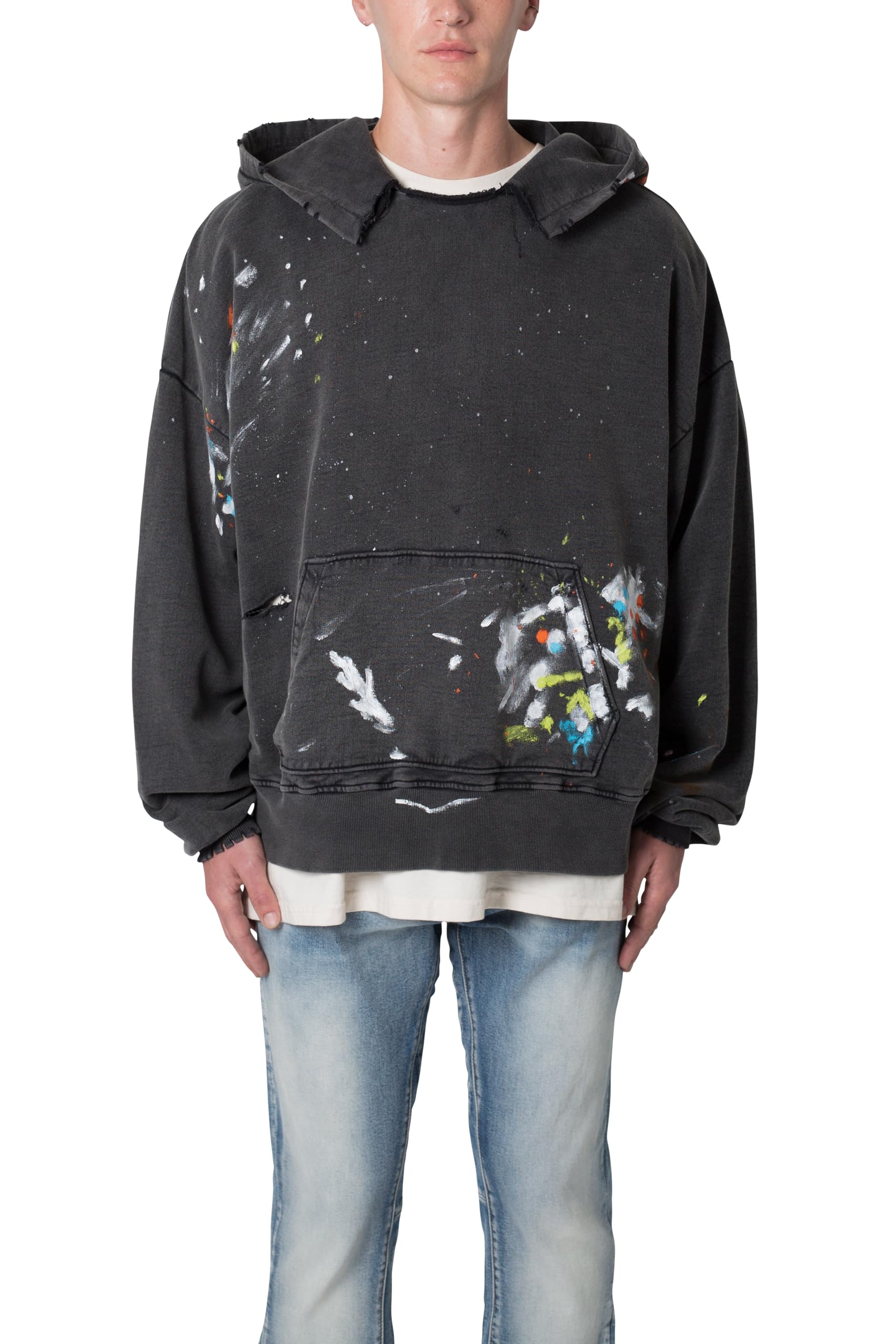 mnml Men’s Destroyed Painter Hoodie, Vintage Black
