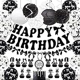 Black Bow Birthday Party Decorations Coquette Birthday Decorations Black Bow Happy B-day Banner Balloons Paper Lanterns Pompoms Cake Toppers for Girls B-day Bridal Shower Bachelorette Party