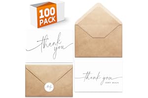 XXINMOH 100 PACK Thank You Cards Bulk with Kraft Envelopes and Matching Stickers, 4x6 Inch Blank Greeting Cards Suitable for Small Business, Baby Shower Wedding, Graduation, Bridal Shower, Funeral, Engagement