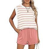 RUBZOOF 2 Piece Outfits for Women Lightweight Matching Lounge Sets Cap Sleeve Top and Elastic Waisted Shorts