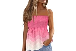 Generic Tube Tops for Women, Cute Sexy Sleeveless Trendy Shirts Smocked Ruffled Backless Graphic Summer Tank Tees