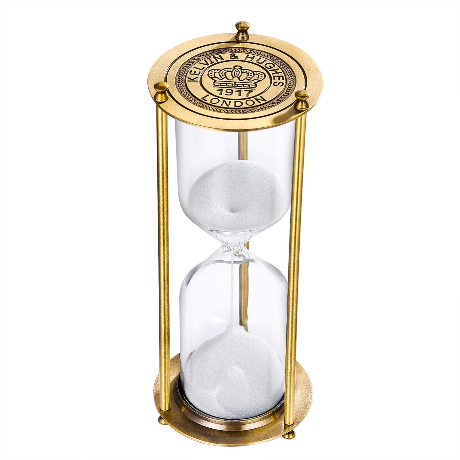 SuLiao Hourglass 60 Minute Timer, Vintage Brass Sand Clock Stand, Unique Reloj De Arena 1 Hora, Metal Watch 60 Min, Antique Hour Glass With White Sand for Home, Desk, Office, Decor, Gifts