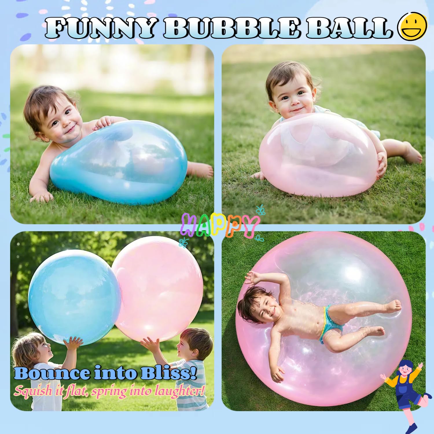 2-Pack Giant Bubble Balls Inflatable Water Balloons Reusable Kids Beach Toys for Summer Outdoor Fun Durable Toddler Yard Games & Pool Accessories