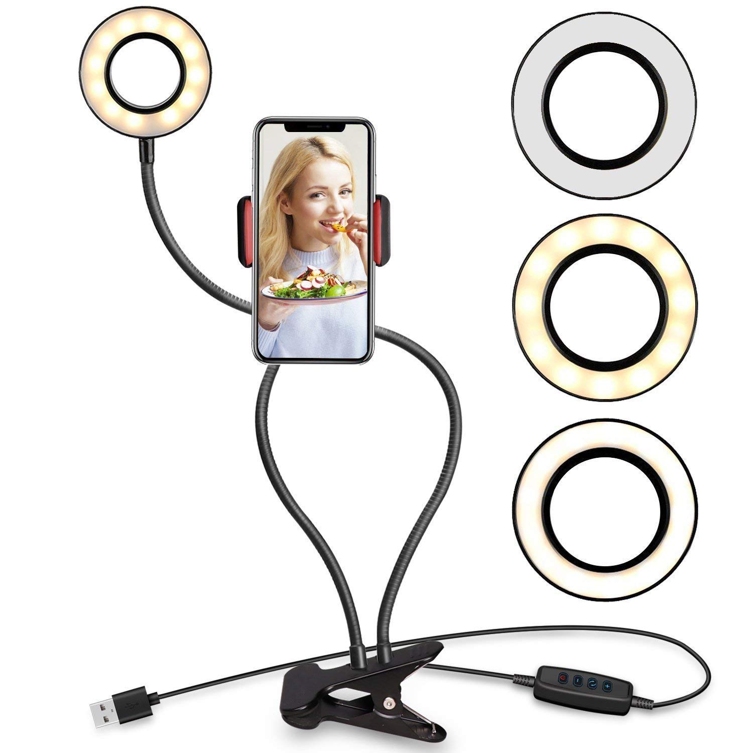 Unifree TT02 Professional Work from Home Ring Light and Cell Phone & Webcam Stand for Live Stream, Makeup TIK Tok, Vigo, YouTube and Video Recording.(Black & White)