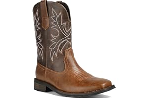 Lumeheel Cowboy Boots for Men - Western Men's Boots with Classic Embroidered, Slip on Square Toe Boots, Slip Resistant Country Boots Chunky Heel Ankle, Durable Short Boots for Spring Fall