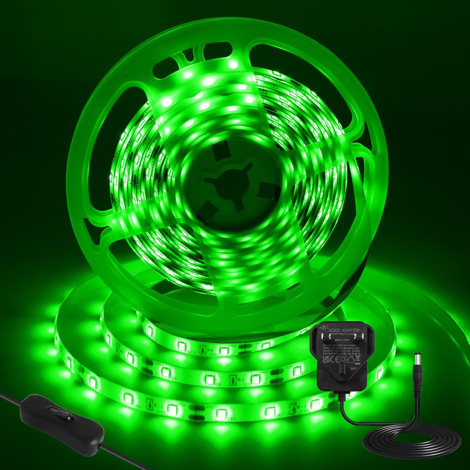 iNextStation Green LED Strip Light, 5M St. Patrick's Day Cuttable Tape Lights with Plug, 12V SMD2835 300 LEDs Outdoor Waterproof Light Kit for Bedroom TV Backlight Gaming Room Monitor Bar Stairs Decor — image 1