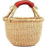 Fair Trade Ghana Bolga African Dye Free Mini Market Basket 9.5-10.5" Across, 20122L