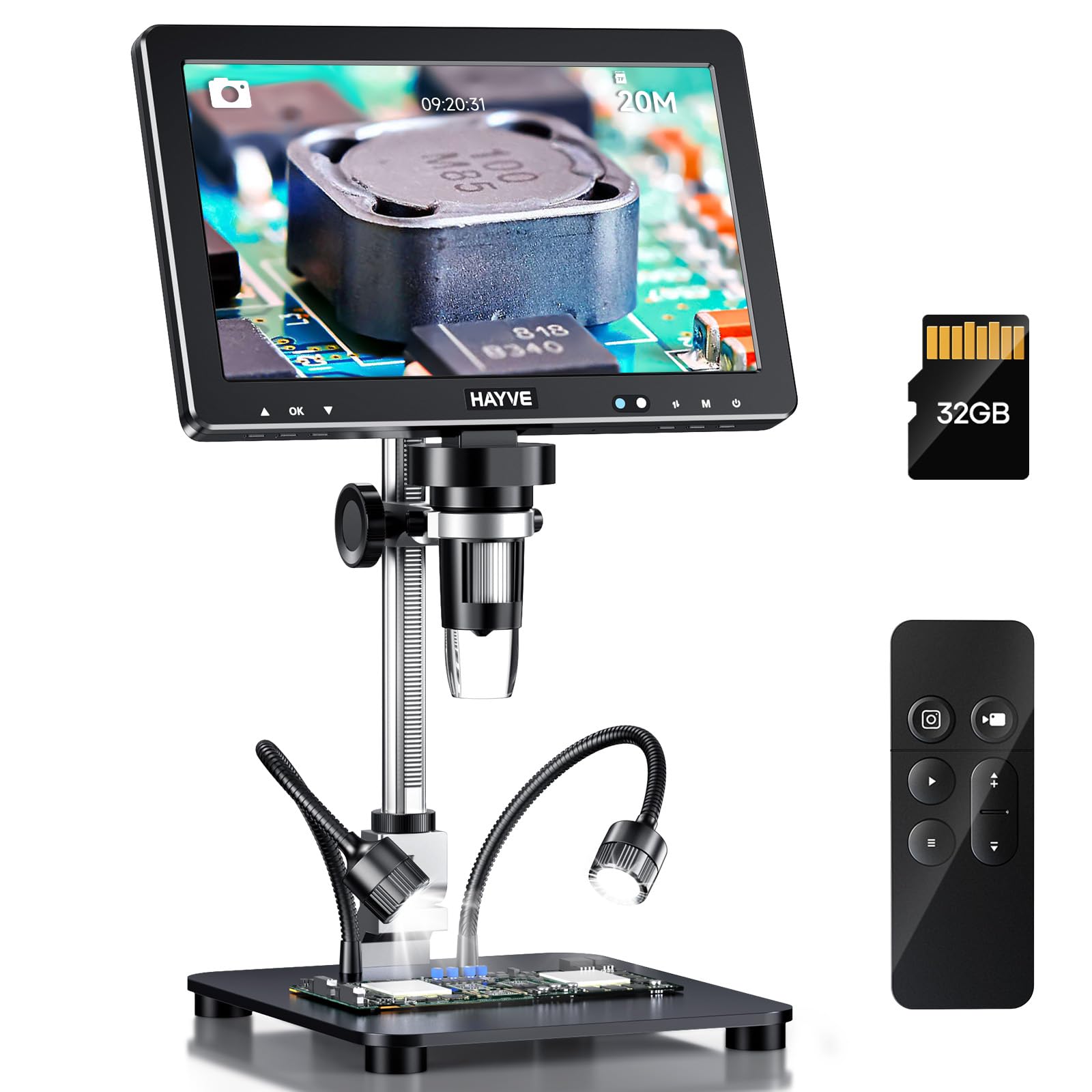 Photo 1 of Hayve DM12 10.1'' HDMI Digital Microscope, 2000X Coin Microscope with IPS Screen, 20MP Soldering Microscopes for Electronics with 10.4'' Longer Stand,Compatible with PC/TV,32GB