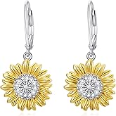 POPKIMI Sunflower Gifts Sunflower Hoop Earrings Sterling Silver Jewelry