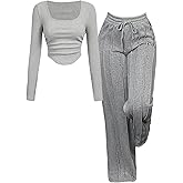 RoseSeek Girl's 2 Piece Outfits Sets Long Sleeve Crop Tops and Drawstring Waist Pants Casual Fall Clothes