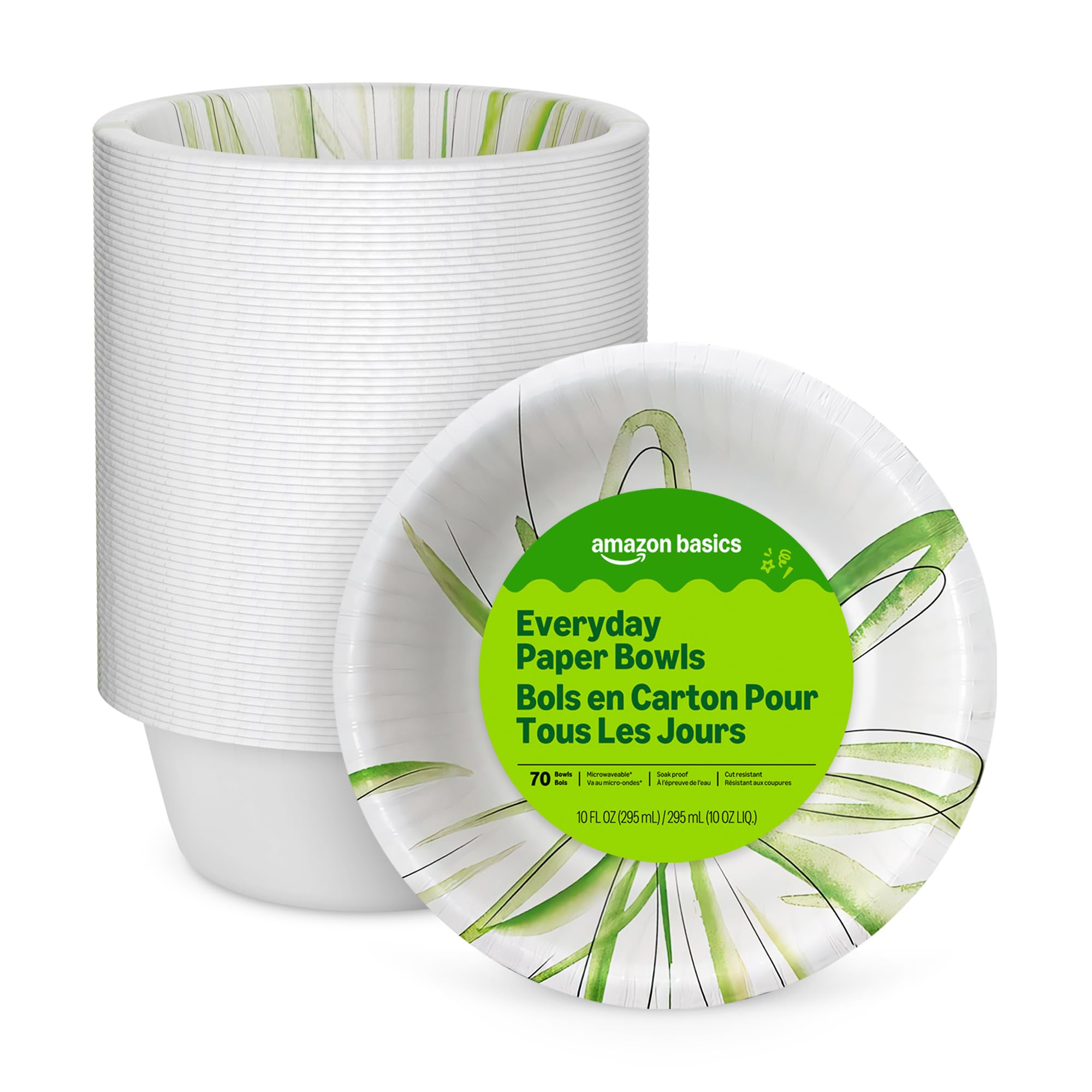 Amazon Basics Everyday Paper Bowls, 10 Oz, Disposable, 70 Count, White, Packaging May Vary