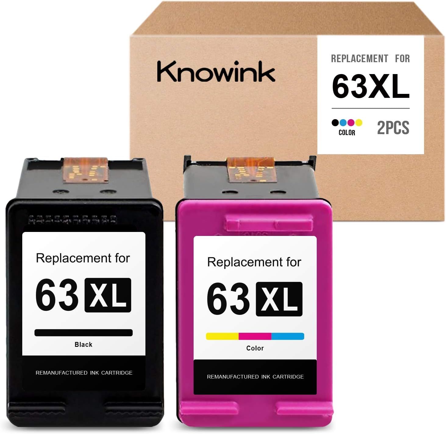 KNOWINK Remanufactured Ink Cartridge Replacement for HP 63XL 63 XL use with Envy 4520 4512 Officejet 3830 3833 4650 Deskjet 3630 3632 3634 2130 2132 1112 Printer (1 Black,1 Tri-Color)