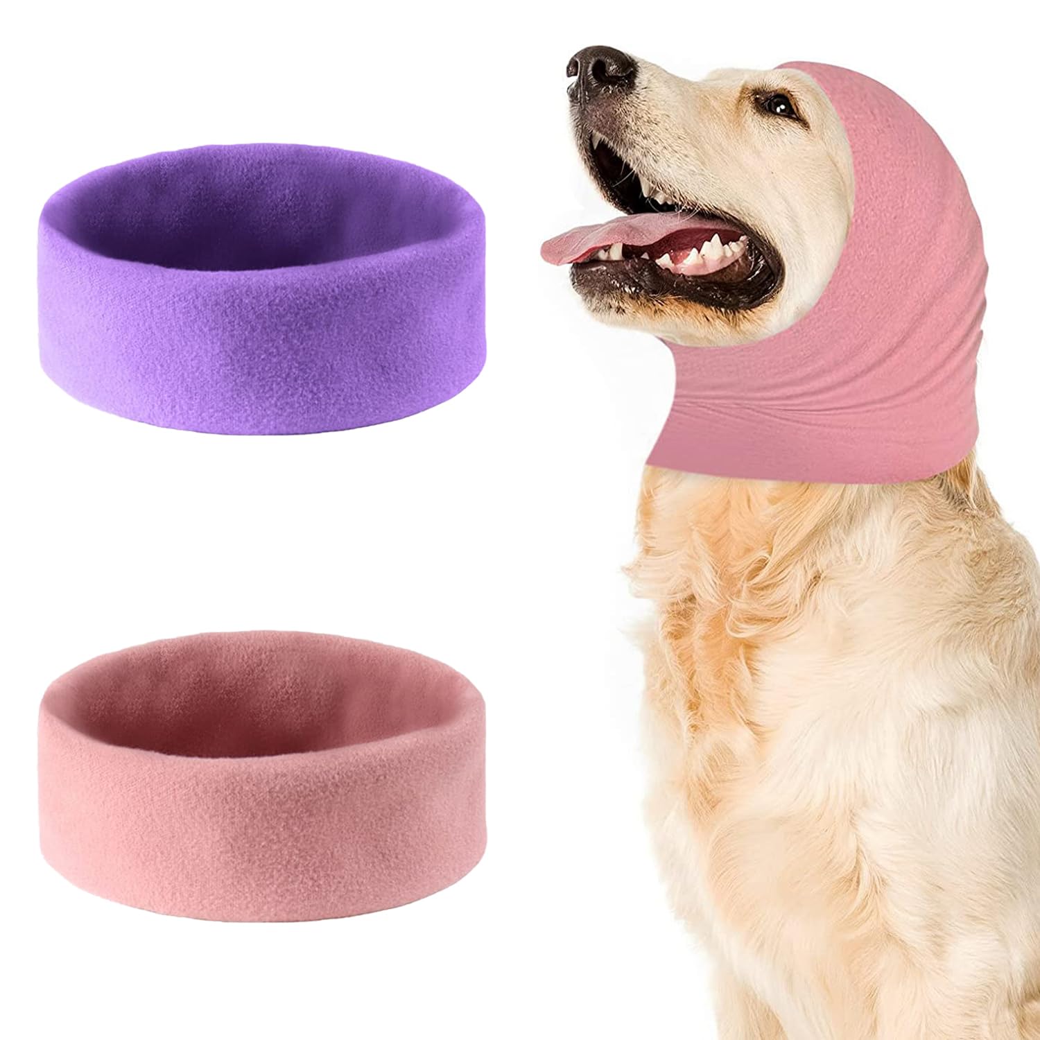 TRKETK 2 Pcs Dog Snood for Neck and Ears Warmer, Pet Cat Dog Hoodie with Noise Protection and Anxiety Relief (Purple+Pink, L)