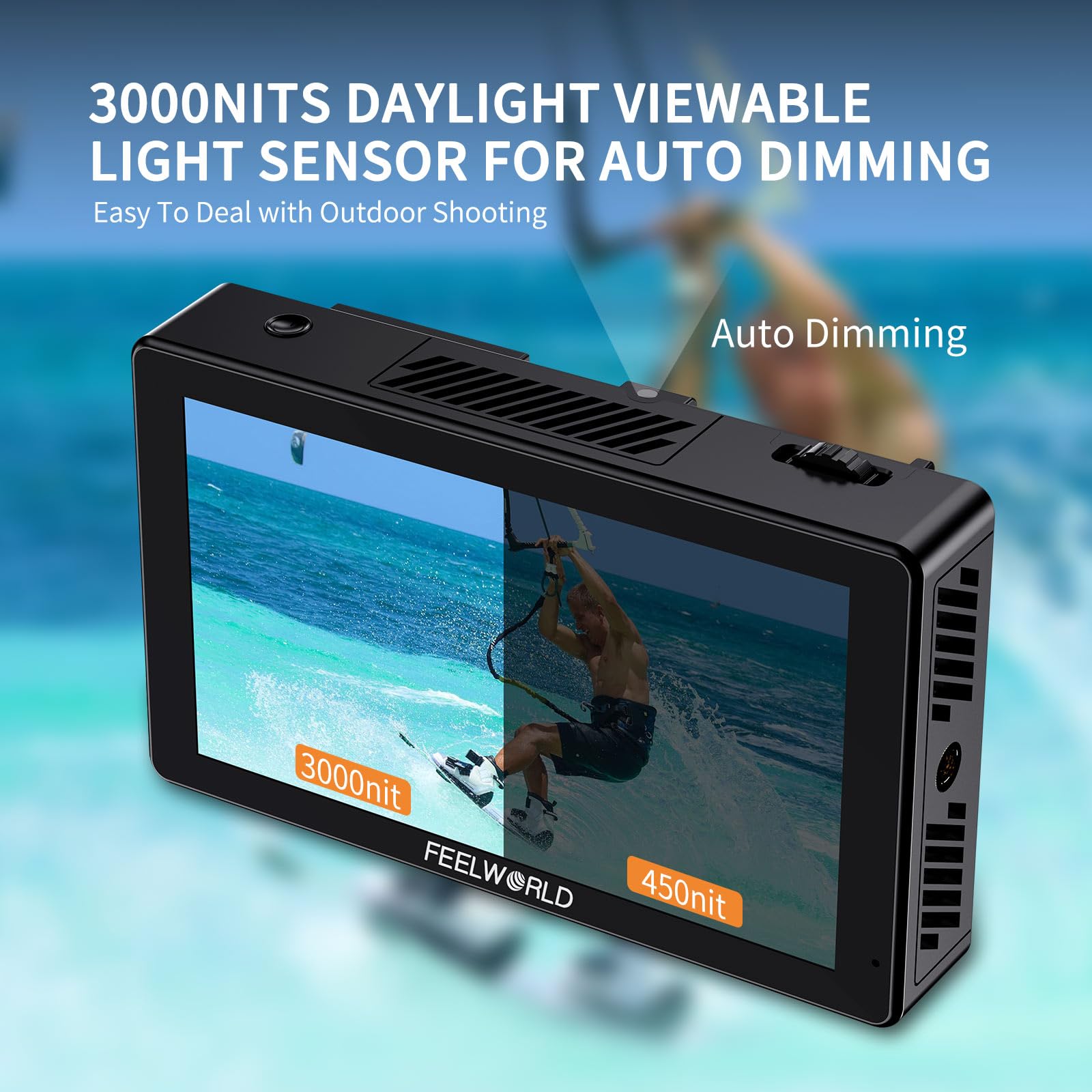 FEELWORLD LUT5 5.5 Inch 3000nits Ultra Bright DSLR Camera Field Monitor Auto Dimming Touchscreen HDR 3D LUT with Waveform F970 External Power and Install Kit 4K HDMI Input Output 1920X1080 IPS Panel
