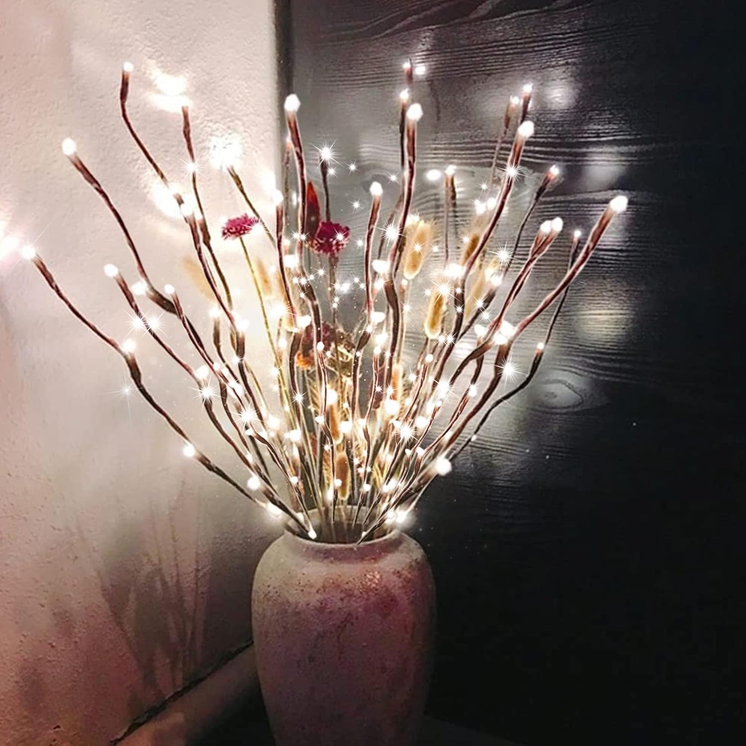 Photo 1 of DK177 6 Pack Led Branch Light Battery Operated Lighted Branch Vase Filler Willow Tree Artificial Little Twig Power Brown 30 Inch 20 LED for Home Romantic Decoration, White