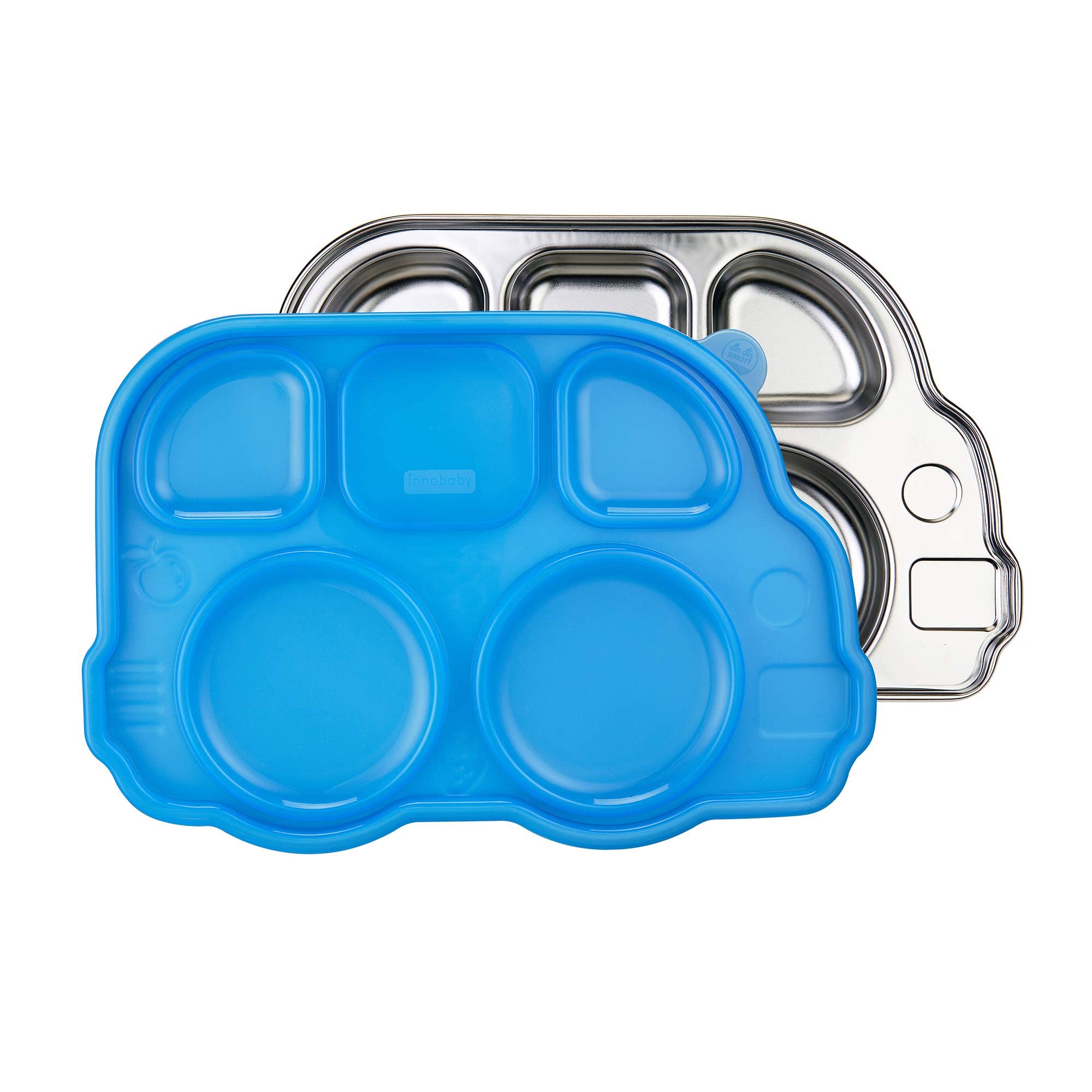 innobaby Din Din Smart Stainless Bus Divided Platter with Sectional Lid (Blue)