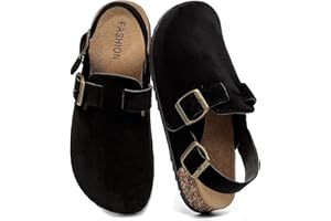 DDXYYDS Men's Suede Clogs with Back Strap Adjustable Cork Footbed Leather Mules Clogs for Women Comfort Memory Foam Slingback Clog Sandals with Buckle Slip on Potato Shoes