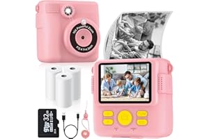 BESTOONE Instant Print Camera for Kids with 3 Rolls of Printer Paper, 1080P Toddler Digital Camera Toys for Age 3-12 with 32GB SD Card, Christmas & Birthday Gifts for 3 4 5 6 7 8 Year Old Girls & Boys (Pink)