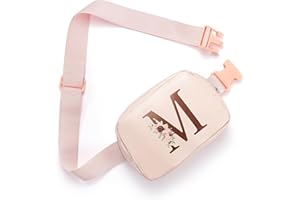QUNWREATH Belt Bag Fanny Pack for Women, Leather Belt Bag with Initial Letter Fashionable Crossbody Bag Waist Bag with Adjustable Strap for Traveling Hiking, Birthday Christmas Gifts for Women Girls Mom (M)