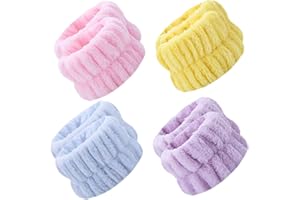 DYMSUP 4 Pairs Face Washing Wristbands, Wrist Towels for Washing Face Water Stopper Wrist Bands Scrunchies Cuffs Spa Sweat Bands for Wrists