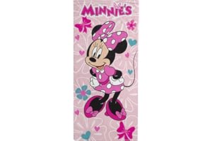 JAY FRANCO Disney Minnie Mouse Bath Pool Beach Towel - Kids Super Soft & Absorbent 100% Cotton Towel with Flowers and Hearts, Measures 28 x 58