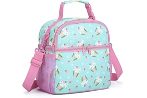 VASCHY Lunch Box Bag for Kids, Insulated Double Compartments Cooler Lunch Tote for Toddlers Girls School/Daycare/Picnic Cute Cats