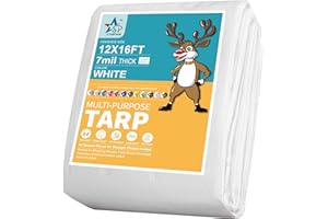 STARPYNG - Multifunctional White Waterproof tarpaulin-7mil，Waterproof, UV Resistant, Rip and Tear Proof, Poly Tarpaulin with Reinforced Edges for Roof (White, 12x16feet)