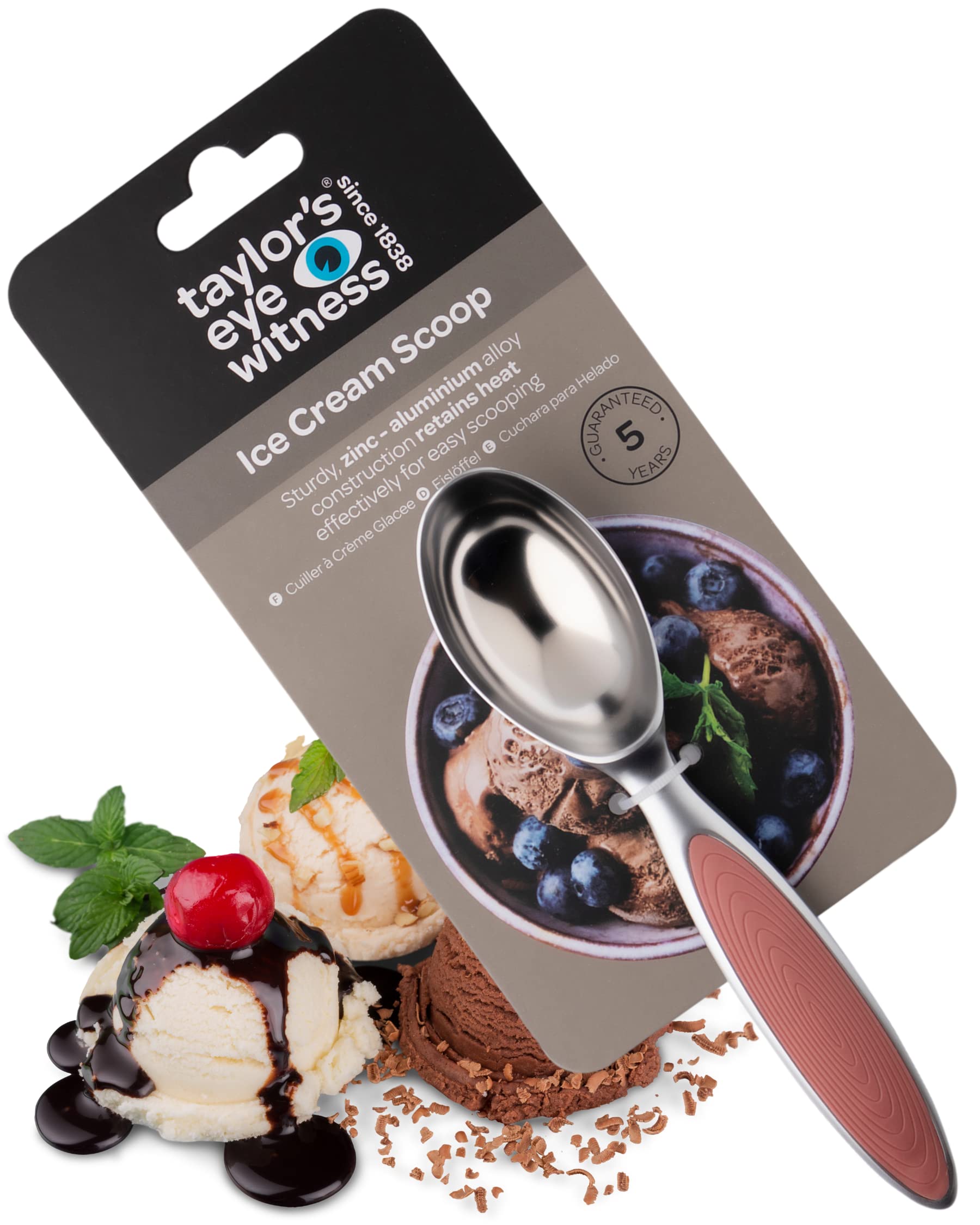 Aluminum Spoon Ice Cream Scoop - Taylor Eye Witness. Easy to use Baked Clay Coloured Accessory For Tackling Frozen Dessert, Dishwasher Safe. Suitable Tool For Making Balls Out Of Melon And Other Fruit