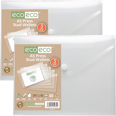 eco-eco A5 50% Recycled Clear Wallets with Press Stud Pack of 10