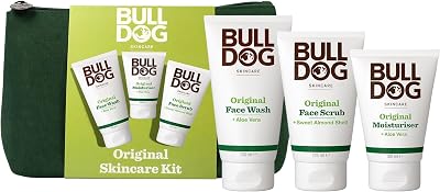 Bulldog Skincare Gift Set for Men Original Moisturiser Wash Scrub Wash Bag