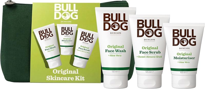 Bulldog Skincare Gift Set for Men Original Moisturiser Wash Scrub Wash Bag