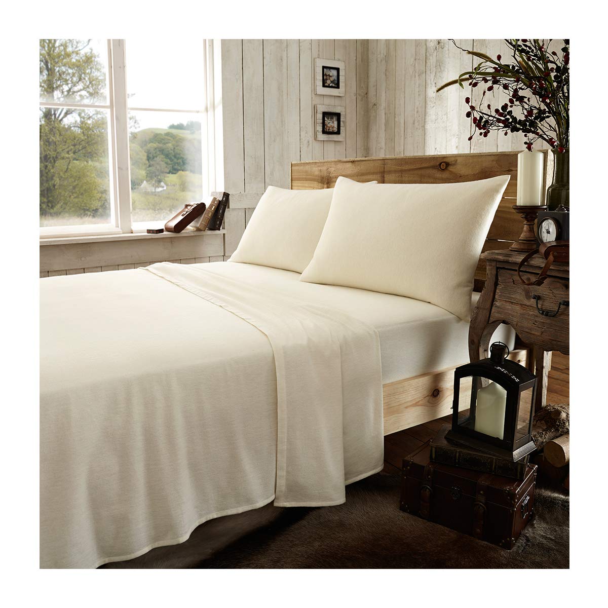Gaveno Cavailia Plain Flannel Flat Sheet, Cream, King, Cotton