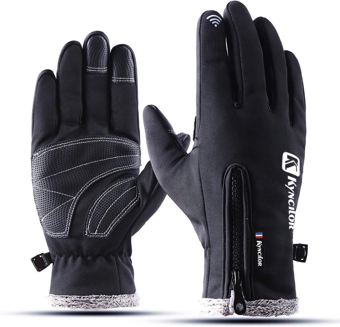 Andyshi Gloves Men Women Winter Outdoor Sports Anti-Slip Windproof Waterproof Touch Screen Cycling Riding Skiing Running Driving Thicken Warm Fleece Lined Elastic Zipper Glove
