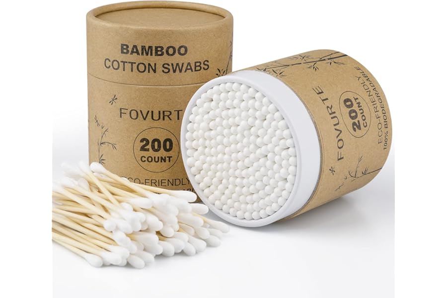 FOVURTE Bamboo Cotton Swabs 400 count, Organic Cotton Swab Round Tips, Natural Wooden Cotton Buds for Ears, Double Heads Ear Sticks Travel, Makeup Remover