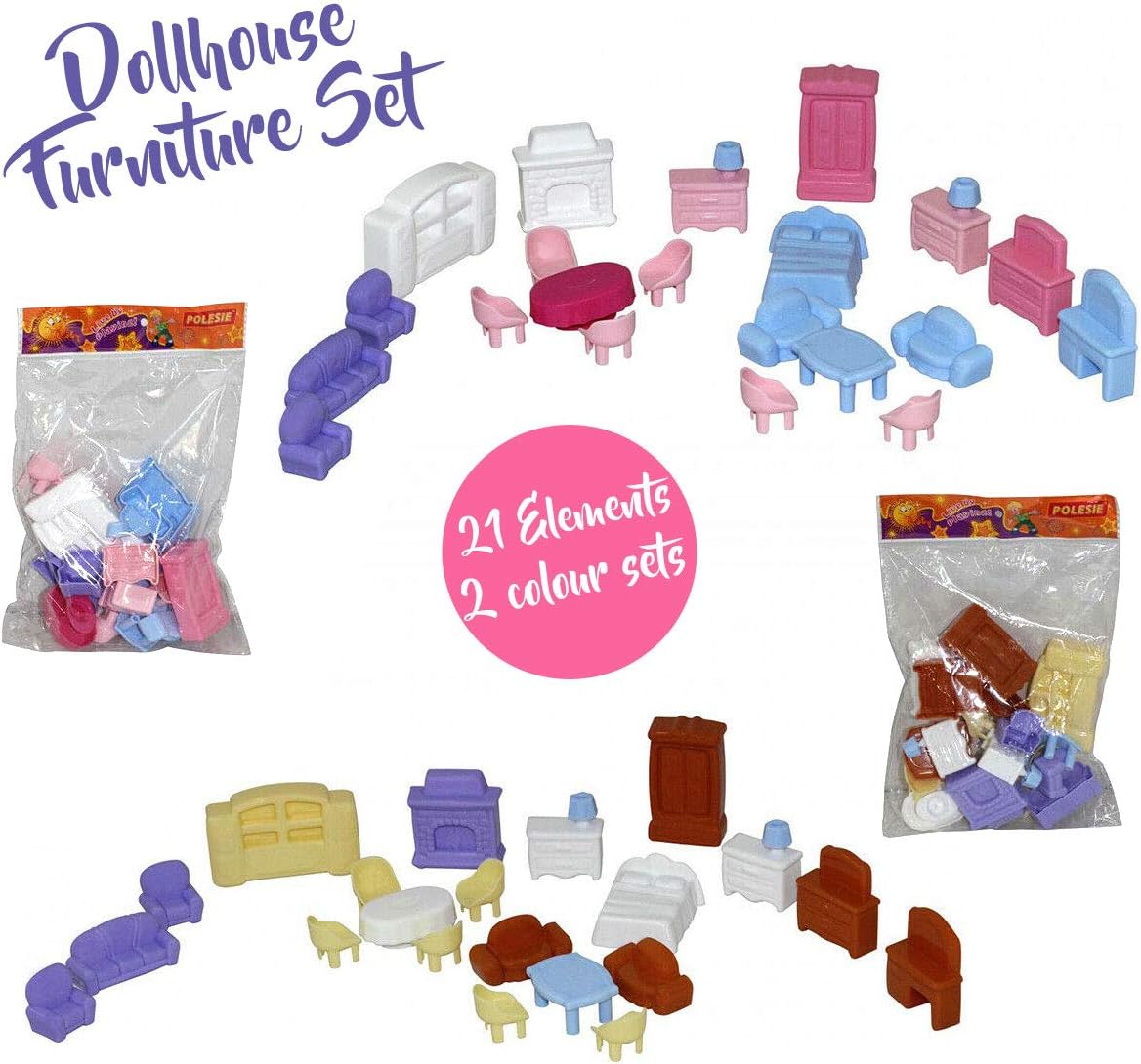 Beauty4Britain Dollhouse Furniture Set Moni 21 Elements Bedroom Dining Room Living Room