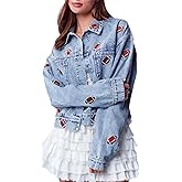 Zontroldy Women's Embroidered Button Up Cropped Denim Jackets Boyfriend Trucker Jean Jacket with Pockets