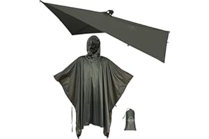 onewind Hooded Rain Poncho, Silnylon Rain Coat Versatile Survival Shelter Waterproof Breathable Lightweight Poncho