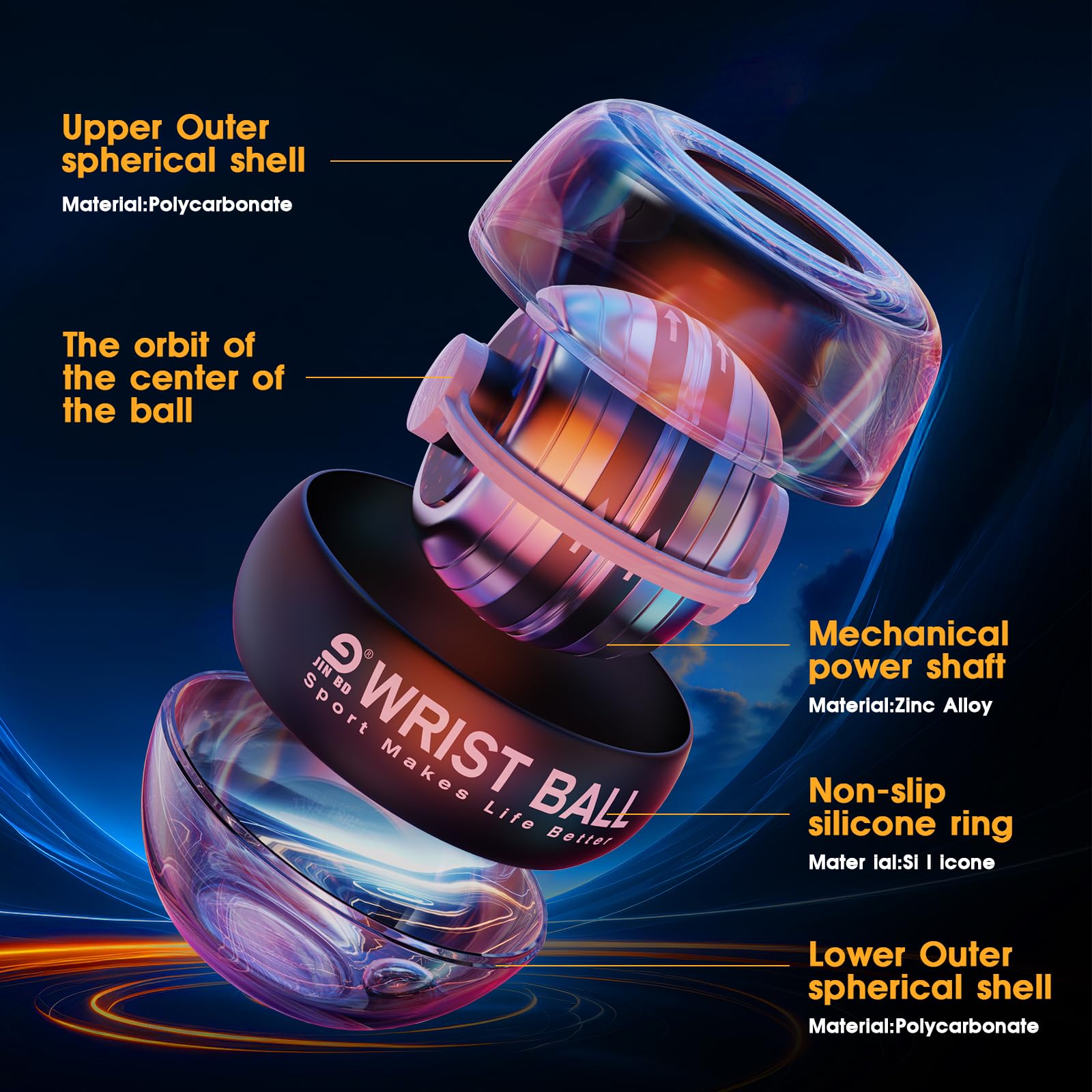 Wrist Trainer Ball Auto-Start Gyroscopic Forearm Exerciser Gyro Ball for Strengthen Arms, Fingers, Bones and Muscles