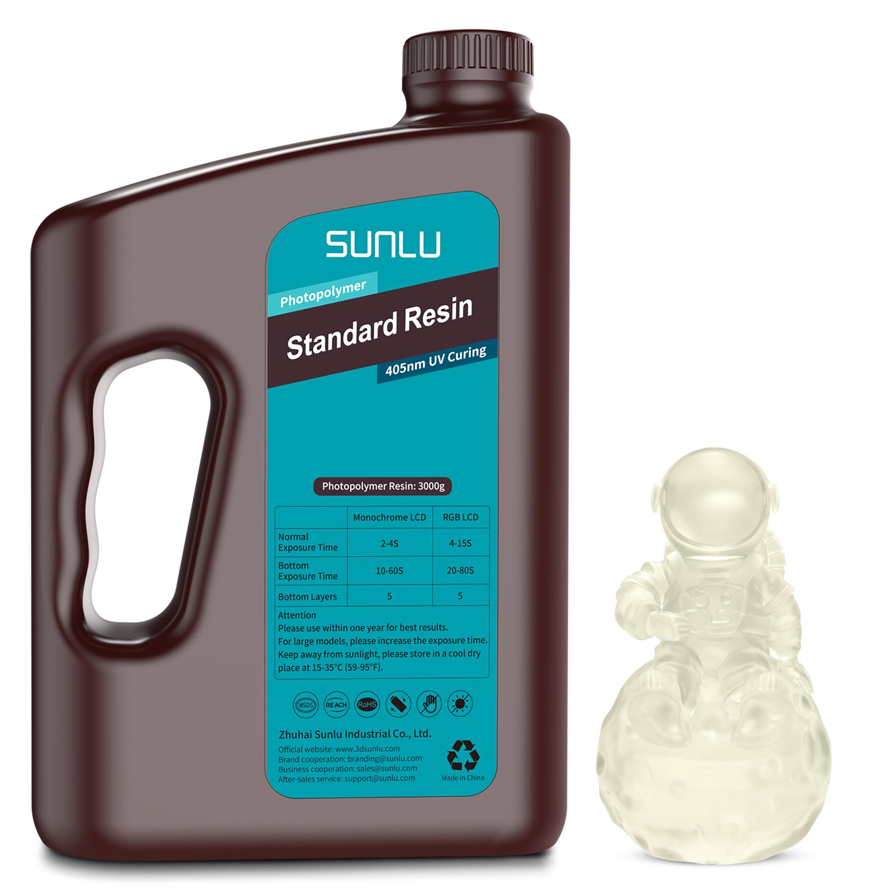 SUNLU 3D Printer Resin 3kg, Fast Curing Standard 3D Resin for LCD DLP SLA Resin 3D Printers, 395 to 405nm UV Curing 3D Printing Liquid Photopolymer Resin, Low Shrinkage, High Precision, 3000g, Clear Image