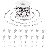 Beadthoven 16.4 Feet 4mm Stainless Steel Paperclip Chain for Jewelry Making Rectangle Paperclip Link Chains with Lobster Clasps Jump Rings for Women Men Bracelet Necklace Earrings DIY Crafts