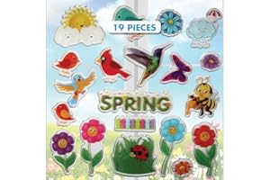 Spring Window Clings for Kids - Flowers Birds and Bees Gel Clings for Toddlers - Reusable Window Stickers Decals for use at Home Cars Plane Airplane Classroom Activities (Jesplay USA)