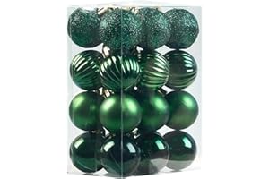 Emopeak 24Pcs Christmas Balls Ornaments for Xmas Christmas Tree - 4 Style Shatterproof Christmas Tree Decorations Hanging Ball for Holiday Wedding Party Decoration Dark Green