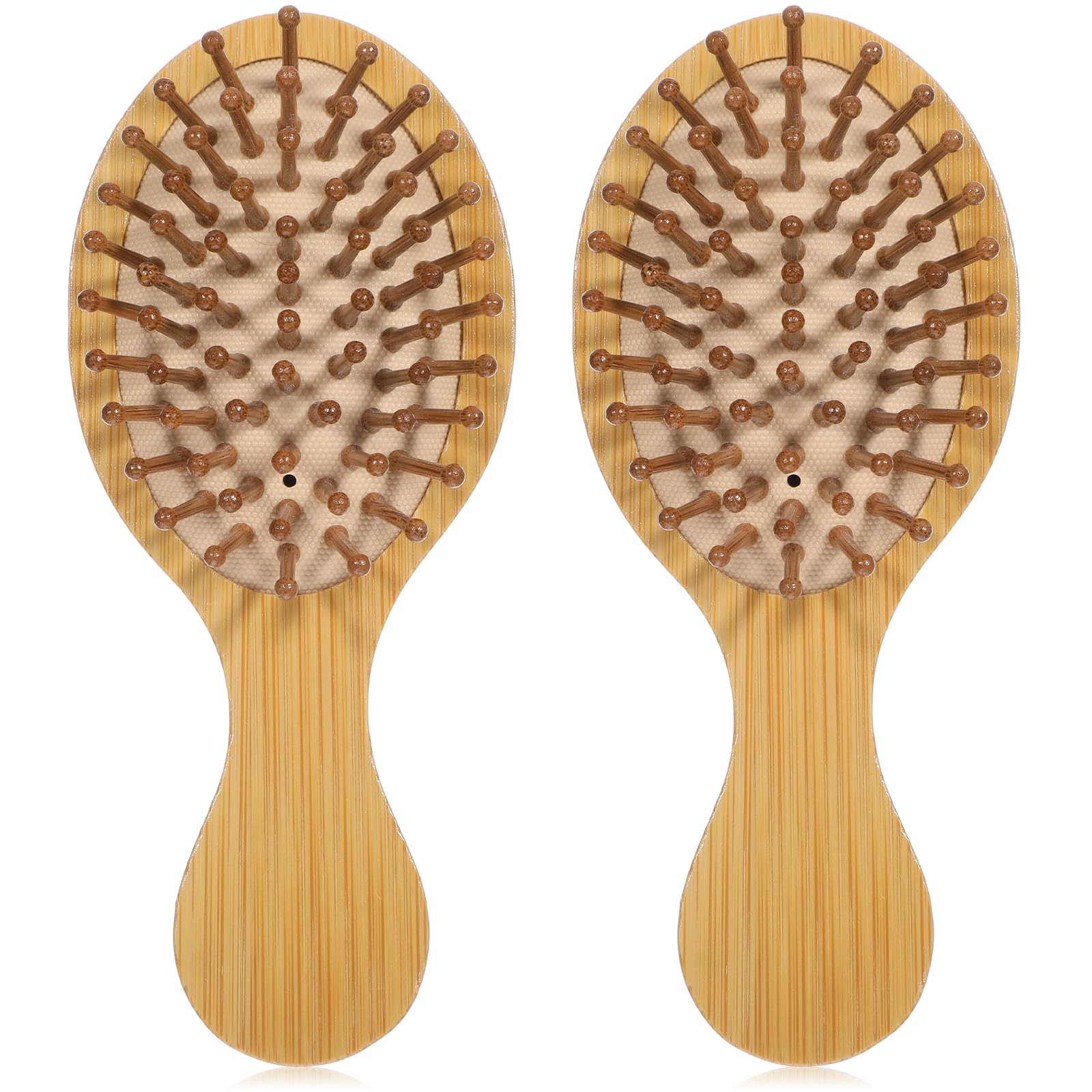 HJZHII 2pcs Wooden Hair Brush, Mini Bamboo Brush Paddle Detangling Hairbrush Portable Scalp Massage Comb Tangle Brush Detangle Massage Add Shine for Thick Thin Curly Dry Hair